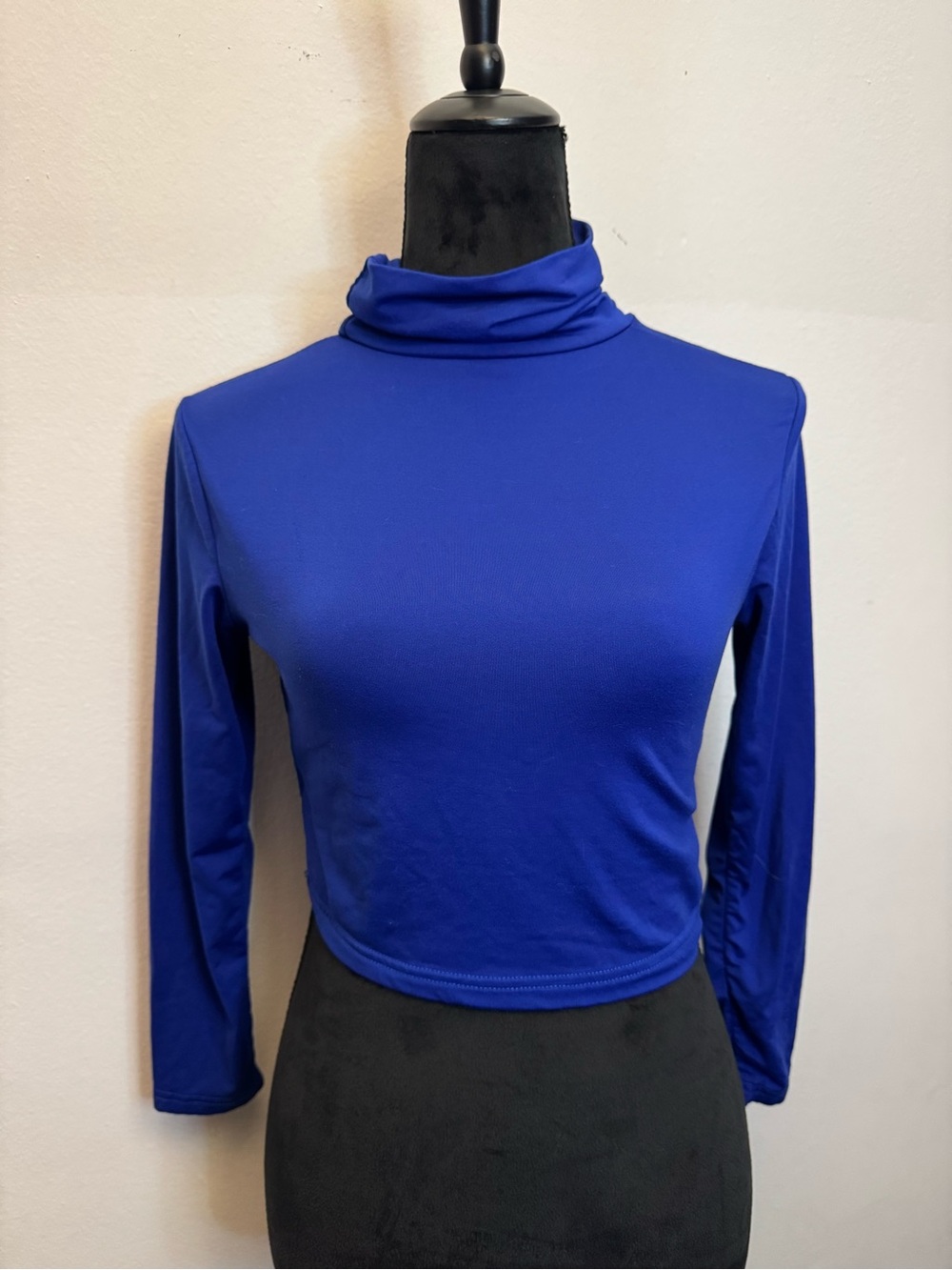 Women's Royal Blue Long-Sleeve Fleece Thermal Mock Neck Crop Top